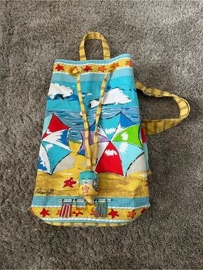 Anne Ormsby Canvas Beach Berrel Drawstring Bag Attached Summer Bag